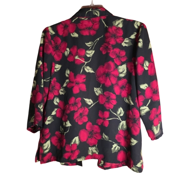 French Laundry Red Floral Button Front Blouse Black Size L Lightweight - Picture 4 of 5